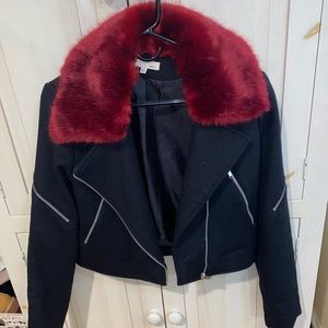 Red Faux Fur Hooded Jacket